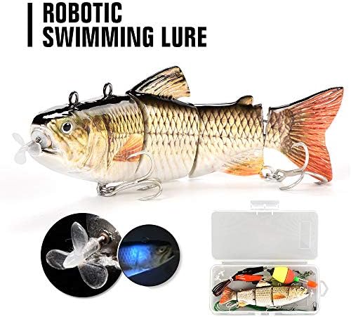 Alilure Robotic Swimming Fishing Electric Lures 5.12" USB Rechargeable LED Light 4-Segement Wobbler Multi Jointed Swimbaits Hard Lures Fishing Tackle