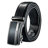 Leather Belts for Men with Automatic Buckle Ratchet Slide Holeless Black Long 52