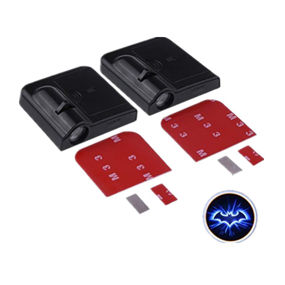 Youngine 2Pcs Wireless Car Door LED Projector Light Courtesy Welcome Bat Logo Shadow Lamp Ghost Light Battery Operated with Magnet Sensor