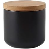 jessie Ceramic Storage Containers with Airtight Seal Bamboo Lids Kitchen Canisters for Tea Spice Seasoning Sugar Coffee (black, 260ml/9 oz)