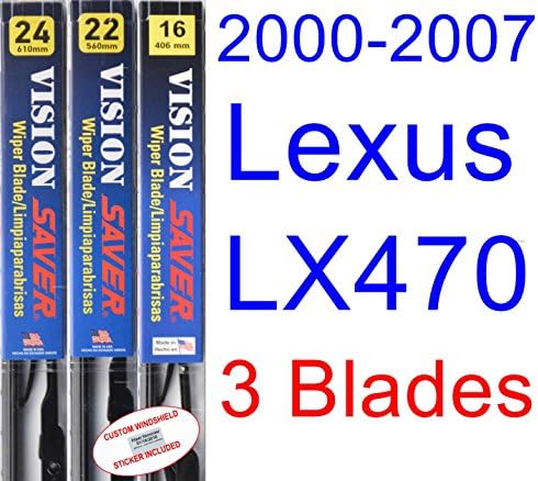 Windshield Wiper Blade Set/Kit/Bundle for 2000-2007 Lexus LX470 - Driver, Passenger & Rear Blades & Reminder Sticker (Vision Saver)