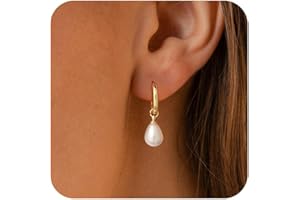 JOBICY Pearl Earrings for Women Trendy, 14k Gold Plated Freshwater CZ Leaf Pearl Dangle Drop Gold Earrings Lightweight Hypoallergenic Stud Earring Bridesmaid Wedding Gold Jewelry for Women Gifts