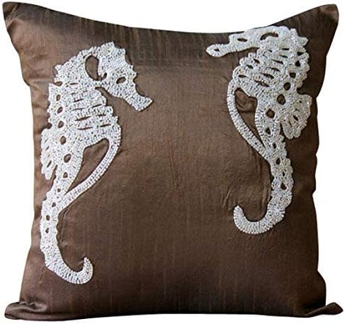Amazon Com Designer Brown Accent Pillows Beaded Sea Horse Ocean