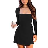 XXTAXN Women‘s Sexy Fall Long Sleeve Square Neck Party Club Bodycon Cool Mini Dress