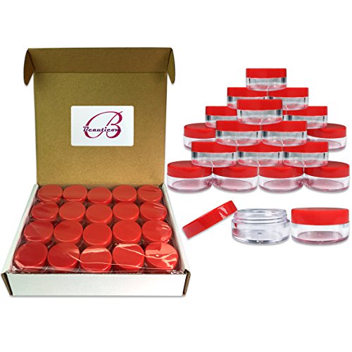 (Quantity: 40 Pieces) Beauticom 10G/10ML Round Clear Jars with RED Lids for Beads, Gems, Glitter, Charms, Small Arts and Crafts Items - BPA Free