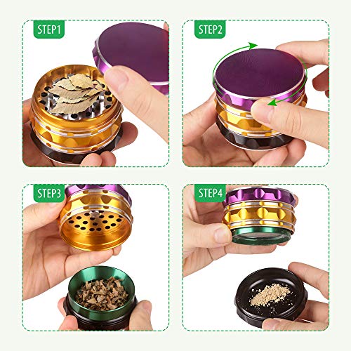 Herb Grinder, iRainy 2.5 Inches Spice Dry Herb Grinder with Pollen Catcher, 4 Pieces, Diamond Multicolor