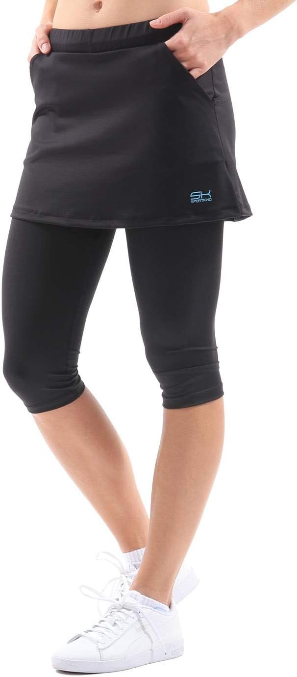 SPORTKIND Girls & Ladies 2-in-1 Tennis, Yoga, Running Skapri with Pockets, Adjustable Size, Lightweight, Breathable, UPF 50+ Sun Protection