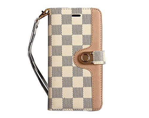 iPhone 8 Plus and iPhone 7 Plus Leather Case Vintage Luxury Designer Monogram Fashion Luxury Elegant Bifold Magnetic Leather Clip Pocket Women Men Girls Boys flip Wallet case (CFWhite)