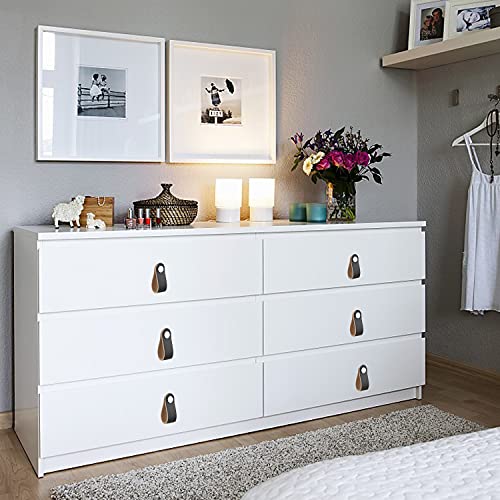 Leather Drawer Pulls, Leather Cabinet Pulls Black, Leather Knobs Handles for Dresser Drawers, Pack of 6