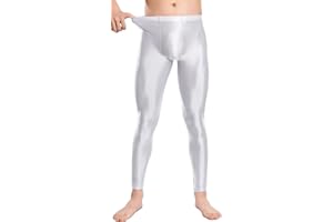 Ausing Men's Leggings Oily Shinny Tight Long Pants Sport Glossy See Through Stretch Trousers Shiny Gym M-XXL