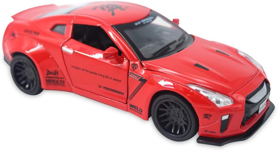 CLEVER BOYS 1:32 Scale GT-R Diecast Vehicle Model Cars Pull Back Sound Light for Kids Adults. (Red)