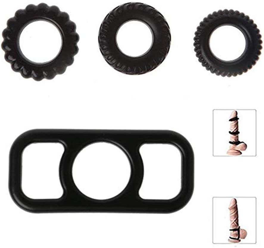WMNBV Set of 4 PCS Ring Set,Men Time Delay Ring Toys Soft Black Silicone Pe&n'îs C&õ'ck Rings Flexible Bands for Man