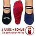 JoyLift Barre, Pilates, Yoga, Exercise, Grip Socks. Non-Slip Bottoms. Cute Non-Skid Slipper Socks. 3 Pairs + Bonus Organza Gift Bag (Blue, Black, Red) for Women & Men