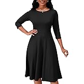 Womens Dresses 2025 3/4 Sleeve Midi Dress Casual Crew Neck High Waist Flowy A-line Wrap Swing Flare Dress
