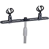 double mic holder Stereo bar Array Spacing Microphone Mount Holds 2 Mics XY and ortf Mic T-Bar Bracket, Fits 3/8" and 5/8" dual Mic Stands with Included Adapter