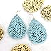 Humble Chic Vegan Leather Earrings for Women - Teardrop Leaf Dangle Statement Filigree Dangling Lightweight Boho Vintage-Style Drops, Aqua Teardrop, Light Blue, Mint, Gold-Tone