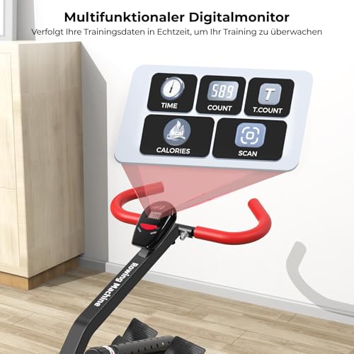 Rudergerät für Zuhause, Micyox Hydraulisches Fitness-Rudergerät mit 12 Widerstandsstufen, Multifunktionaler Rückenlehne, Micyox Heimtrainer Fahrrad Klappbar mit LCD-Display