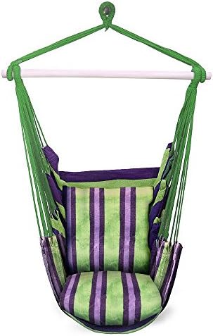 Crazyworld Swing Seat Cotton Canvas Hanging Rope Chair with Two cushions for Indoor or Outdoor Green