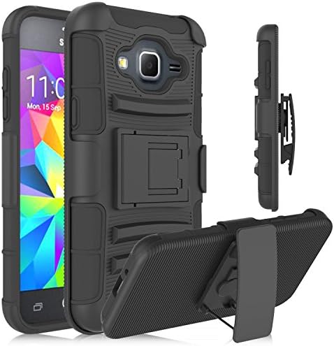 J3 Case, Express Prime Case, Amp Prime Case, ILLUSIA Rugged Double Layer Armor, Kickstand Case, Holster Defender Protective Case Cover Samsung Galaxy J3 / Express Prime / Amp Prime 2016 (Armor Black)