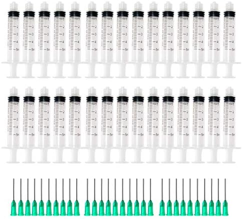 5ml Plastic Syringe Blunt Tip Needles Caps for Scientific Labs and Dispensing Multiple Uses Measuring Syringe Tools,with 1inch 18G Blunt Tip Needles(Pack of 30)