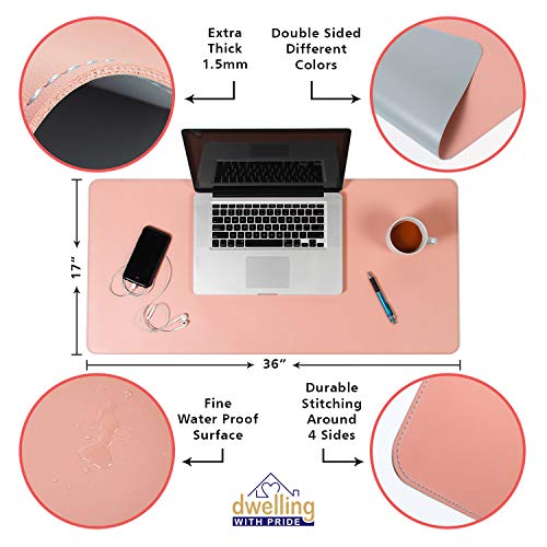 Desk Mat Pink & Blue 17x36 | Computer, Laptop, Keyboard & Mouse Pad Organizer | Leather Cover Office Table Protector | Double Side Gaming Surface with Colors | Typing & Writing Accessories