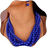 Aimimier 1920s Multilayered Chunky Beads Cluster Choker Necklace with Earrings Statement Necklace Prom Jewelry for Women (Blue)