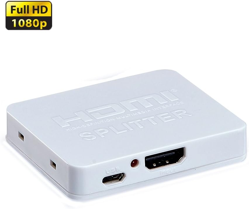 YINGLUN 1X2 HDMI Splitter 1 input 2 output Amplifier HD support Full HD Full 3D,up to 1080P/60Hz for Monitors Projectors White