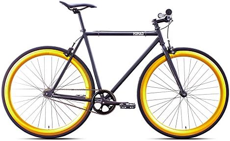Populo Bikes Grand Fixed Gear Single Speed Urban Fixie Road Bike, Matte Black/Gold, 55cm/Large