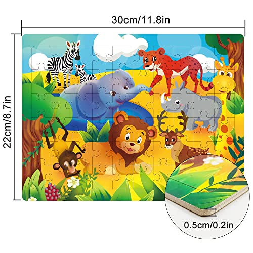 Puzzles en Bois Enfant, Jouet Bébé Éducatif Apprentissage, Jouet en Bois de 60 Pièces avec 3 Thèmes (océan, Espace, Animaux), Cadeau Noël d’Anniversaire pour Garçon Fille de 3 4 5 Ans