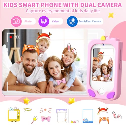 Tosaju Kids Mobile Phone Toy with Dual Camera Kids 2.8 Inch Touch Screen Learning Phone Learning Toy with SD Card Boy Girl Age 3 4 5 6 7 8 Cadea
