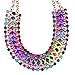 QIYUN.Z Girl's Funky Colorful Rainbow Colors Handmade Rope Woven Wide Chunky Necklace