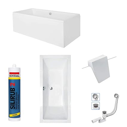 EXCLUSIVE LINE® Rechteck Acryl Badewanne QUADRO 180x80 mit Ablauf Viega Simplex Schürze und 2x Kopfstütze