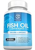 Fish Oil Pills - Extra Strength Omega 3 Supplements with EPA + DHA & 2400 mg Fatty Acids - Lemon Flavored for No Fish Burps - Supports Immune System, Joints, Inflammation & Weight Loss - 120 Count
