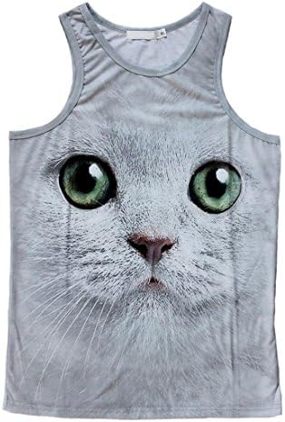 Yiano Men's Vest Hipster 3D Animal Face Print Hip Hop Tank Top Casual T shirts (Medium, Cat Face)