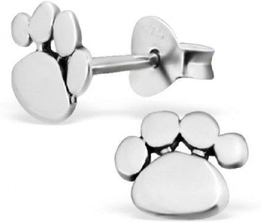Classic Rue B Sterling Silver Jewellery: 12 mm Paw Print Stud Earrings (E89)