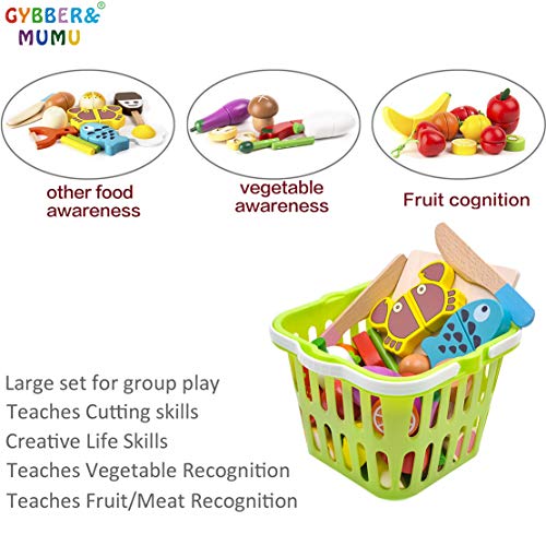 GYBBER&MUMU Play Food Cutting Fruits Vegetables Pretend Food Playset Kitchen Toys Fun [Solid Wood] Educational Early Age Basic Skills Development 30pcs Set - Thumbnail 2