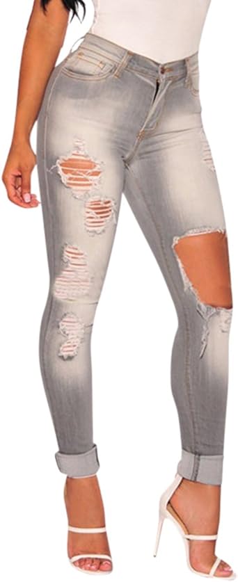ladies grey ripped jeans