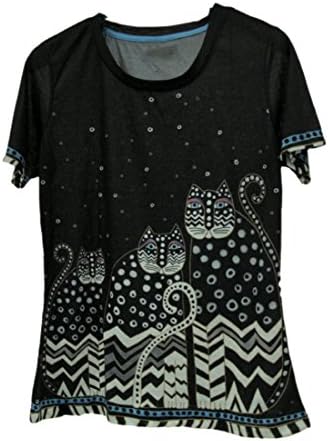 Black Polka Dot Gatos Short Sleeve Ladies T-Shirt