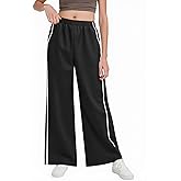 Haloumoning Girls Wide Leg Track Pants Kids Baggy Striped Parachute Pants Athletic Joggers with Pockets 5-14Y
