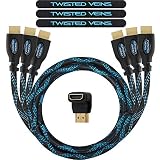 Twisted Veins HDMI Cable 6 ft, 3-Pack, Premium HDMI Cord Type High Speed with Ethernet, Supports HDMI 2.0b 4K 60hz HDR on Most Devices and May Only Support 4K 30hz on Some Devices