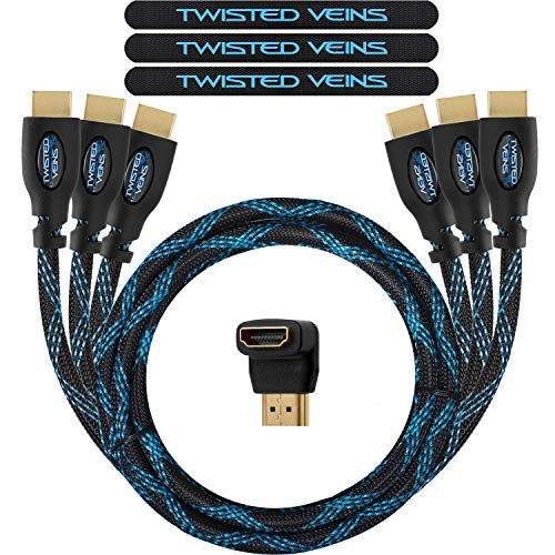 Twisted Veins HDMI Cable 6 ft, 3-Pack, Premium HDMI Cord Type High Speed with Ethernet, Supports HDMI 2.0b 4K 60hz HDR on Most Devices and May Only Support 4K 30hz on Some Devices