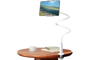 HSDYES Gooseneck Phone Tablet Holder for Bed: Gooseneck iPad Cellphone Stand with 34.6 Inches Flexible Long Arm & Clamp |Bed Ajustable Headboard Phone Tablet Mount with Clip Fit for iPhone or iPad | White