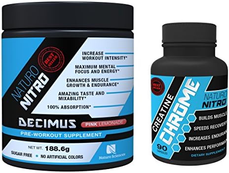 Power Pack By Naturo Nitro, Decimus Pre-Workout Drink Mix Plus Creatine Chrome Capsules, One Unit of Each