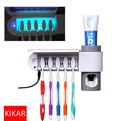 Wall-Mounted UV Toothbrush Sanitizing Holder Toothpaste Dispenser (AC Adaptor INCLUDED)