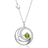 FANCIME Birthstone Necklaces 925 Sterling Silver Moon and Star Pendant Fine Jewelry Birthday Christmas Gifts for Mom Wife Her Daughter, Adjustable Chain 16+2"
