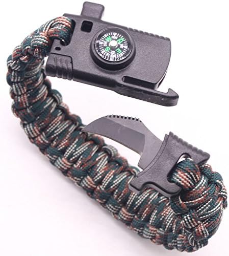 FIFUN Paracord Bracelet 9 INCH - with Survival Knife,Fire Starter,Emergency Whistle,Compass for Outdoors,Camping,Climbing,Hiking and Fishing