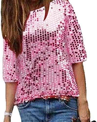 Womens Shimmer Glam Glitter Sequin Embellished Sparkle Tank Top Shirt (XXL, pink)