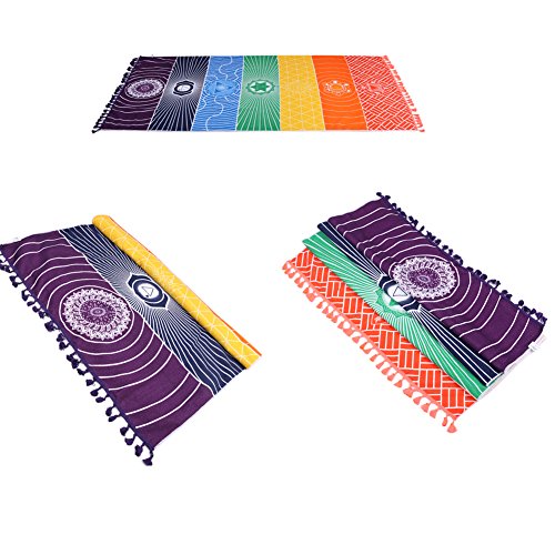 EverFabulous-Thick-Square-Bohemia-Mandala-Yoga-Blanket-Pure-Cotton-7-Chakra-Yoga-Towel-Tassels-Rainbow-Tapestry-Stripes-Beach-Towel-Yoga-Mat-with-Lucky-Beads-59x295-inch