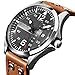 Stuhrling Original Men's 699.02 Aviator Quartz Day and Date Grey Dial Brown Leather Band Watch