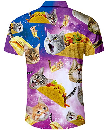 TUONROAD Shirt Mens Taco Cat 3D Printed Ugly Shirt Short Sleeve Casual Tropical Holiday Hawaiian Shirt Retro Button Dowm Funky Shirt M